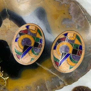Vintage Cloisionne Style Art Deco Earrings Vagabond Heart Miami Florida Art Deco